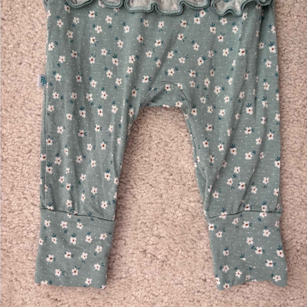 Posh Peanut Teal Floral Kids Long Sleeve Romper - Picture 8 of 11